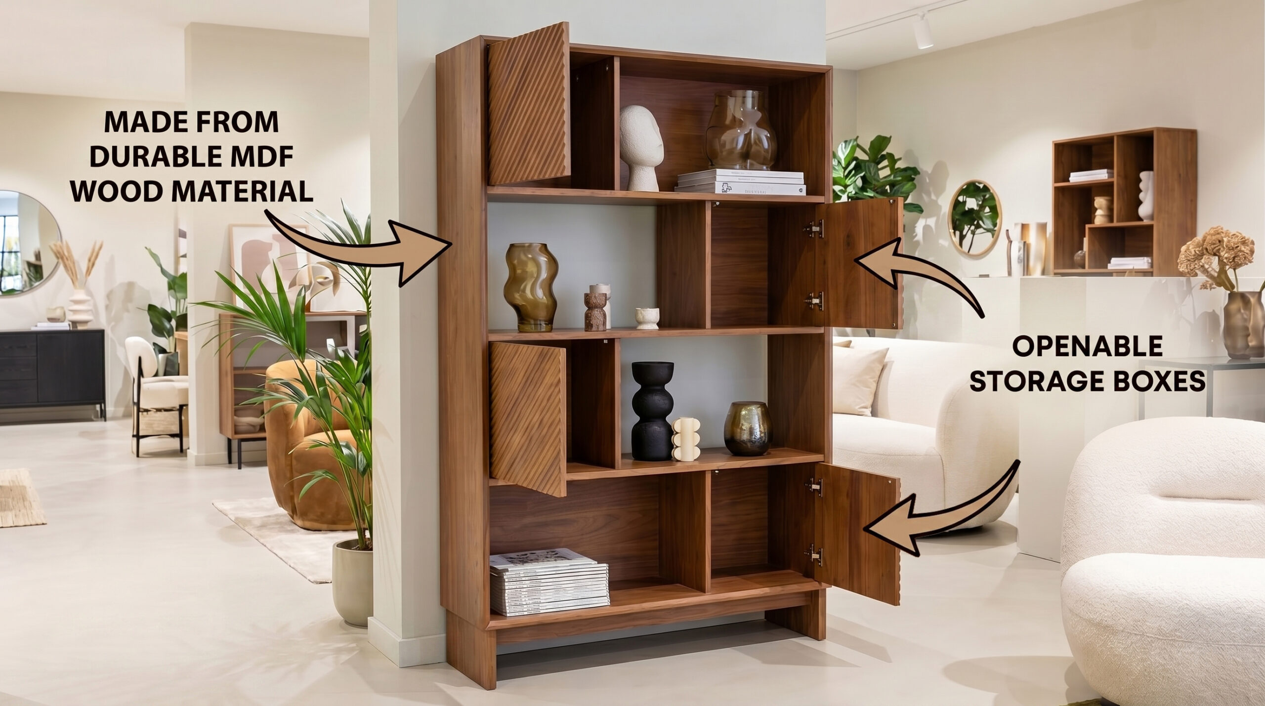 Fluted Textured Wood Cabinet