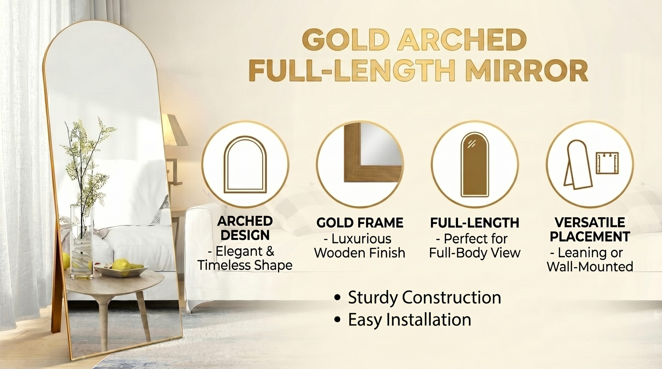 Gold Arched Full Length Mirror